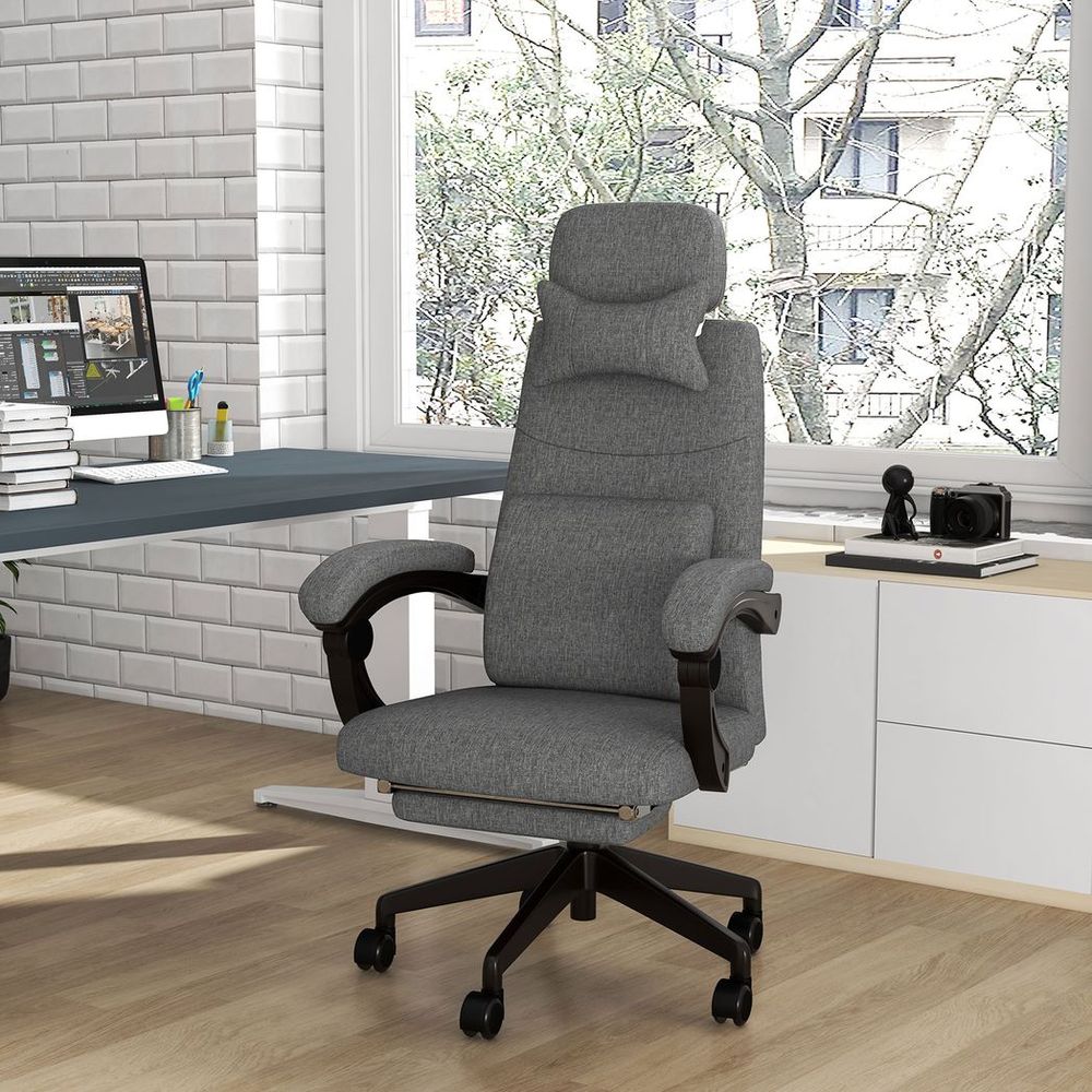 Vinsetto Home Office Chair Reclining Computer Chair w/ Lumbar Support Dark Grey - anydaydirect