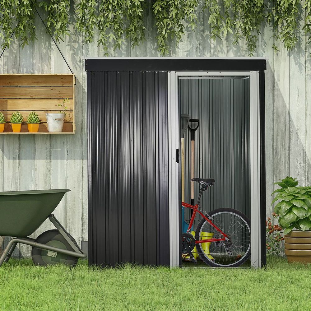 Outsunny 5x3ft Garden Storage Shed with Sliding Door - Black - anydaydirect