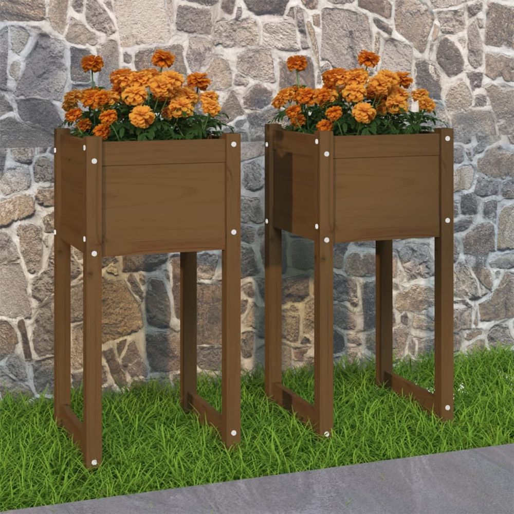 vidaXL Planters 2 pcs White 40x40x81 cm Solid Wood Pine - anydaydirect