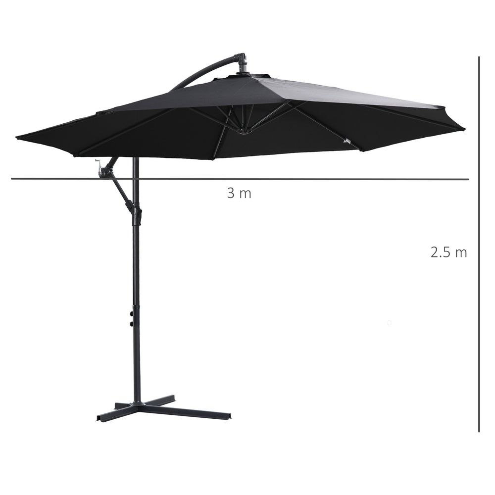 Outsunny 3m Garden Banana Parasol Cantilever Umbrella withCrank& Base - anydaydirect
