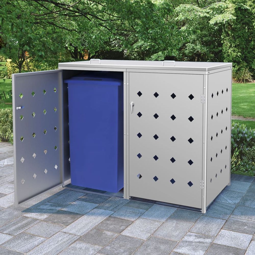 Stainless Steel Quadruple Wheelie Bin Storage Shed 240L - anydaydirect