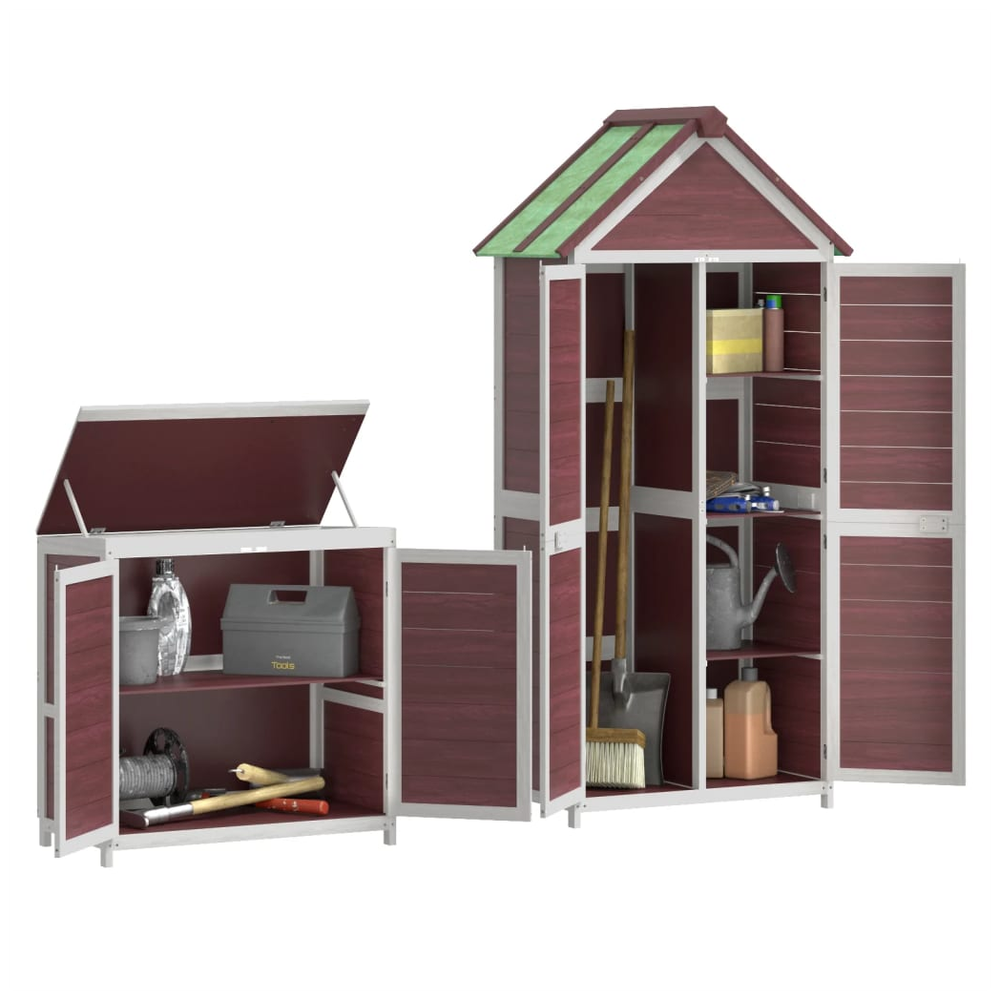 2 Piece Garden Tool Shed Set - Solid Pine Wood, Brown - anydaydirect