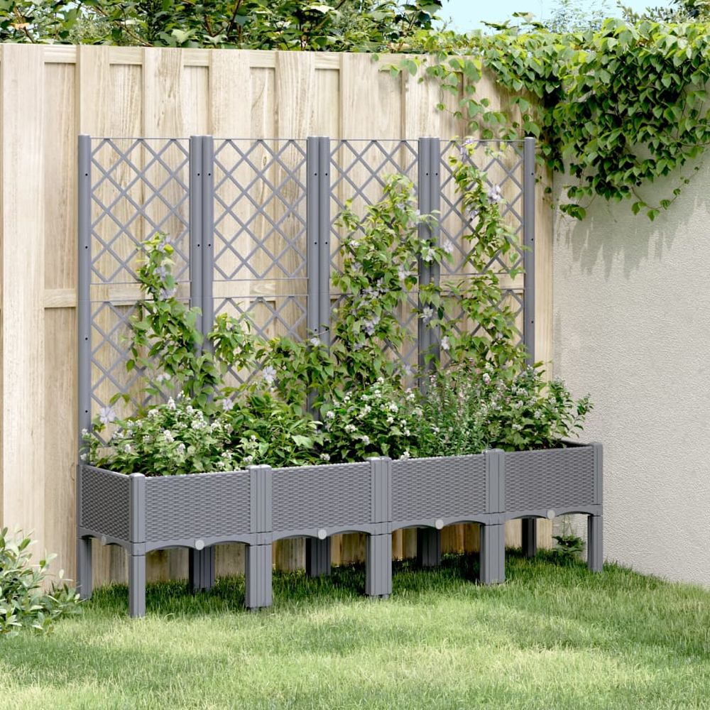 vidaXL Garden Planter with Trellis Grey 40x40x142 cm PP - anydaydirect