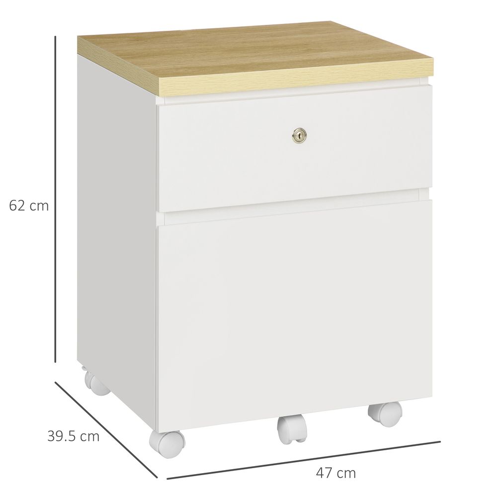 Mobile Filing Cabinet Lockable File Cabinet A4 Size  2 Drawers White Vinsetto - anydaydirect