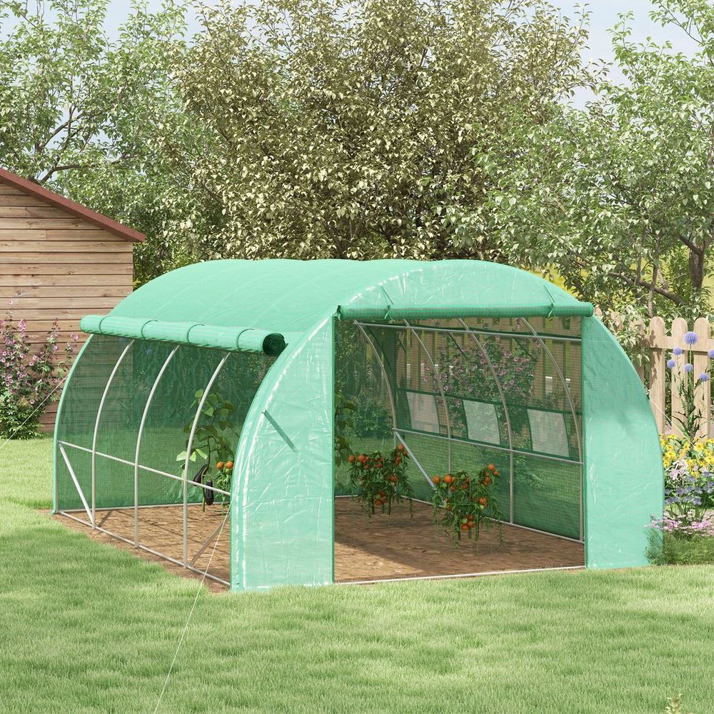 4 x 3 x 2 m Polytunnel Greenhouse Pollytunnel Tent w/ Steel Frame Green - anydaydirect