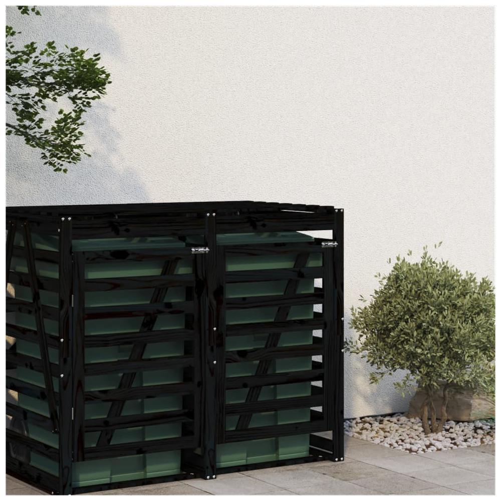 vidaXL Wheelie Bin Storage Extension Black Solid Wood Pine - anydaydirect