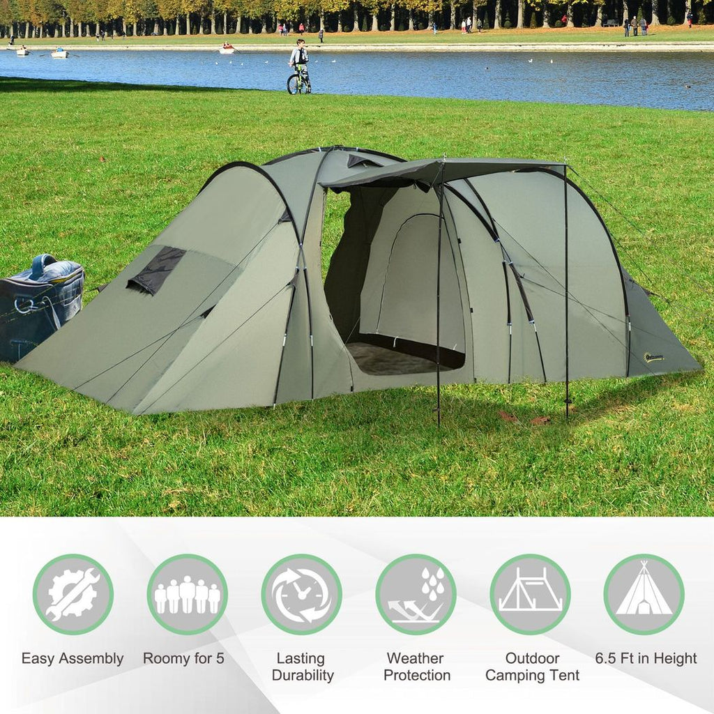 Outsunny 5 Man Camping Tent Family Friends Outdoor Shelter w/Rainfly 3 Rooms Bag - anydaydirect