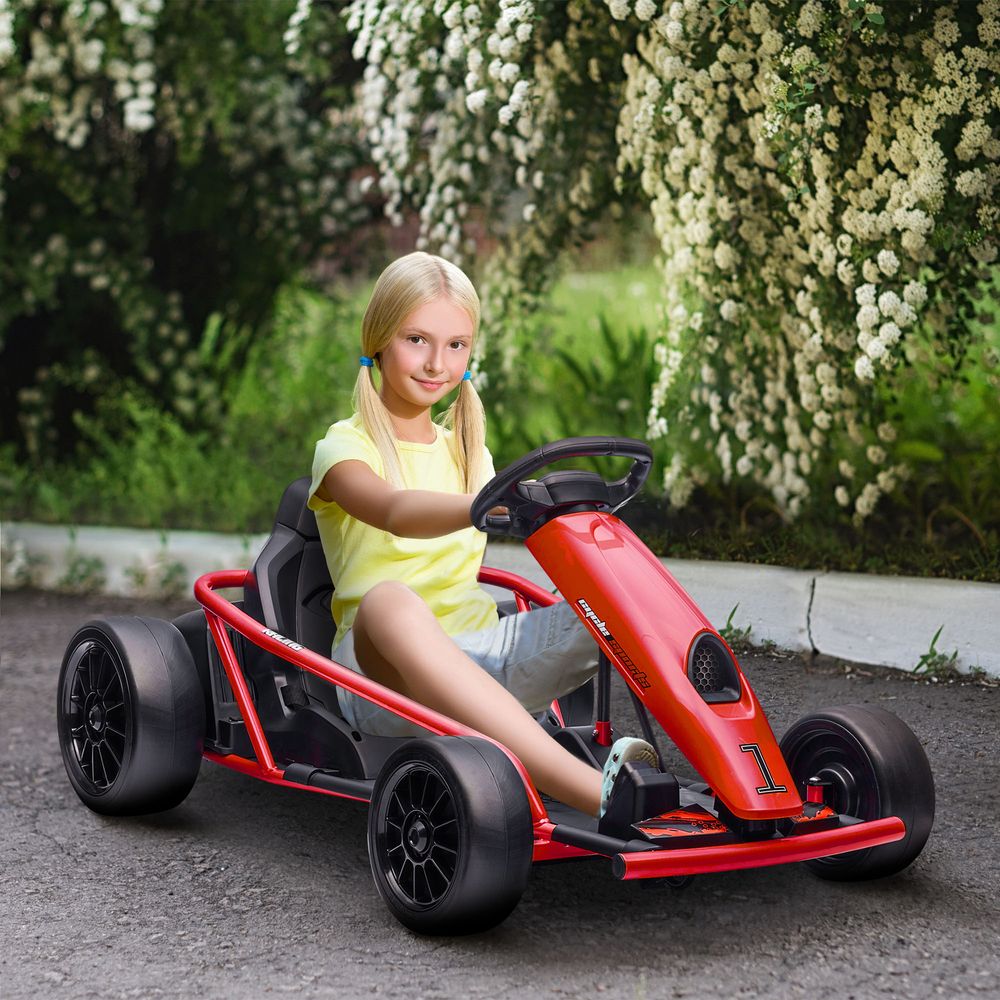 HOMCOM 24V Electric Go Kart for Kids with Music, Horn Honking, Slow Start - anydaydirect