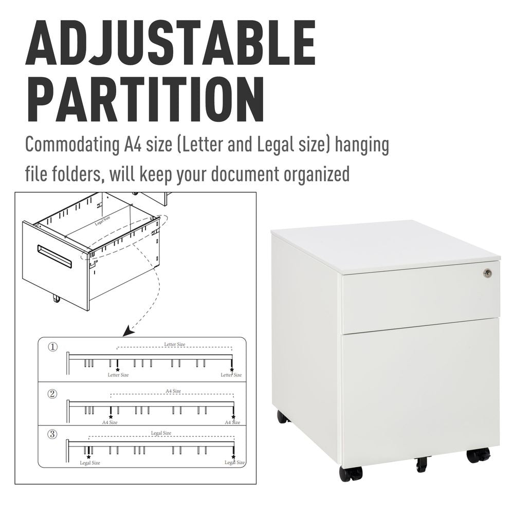 Mobile File Cabinet Steel Lockable  Pencil Tray for A4, Letters White Vinsetto - anydaydirect