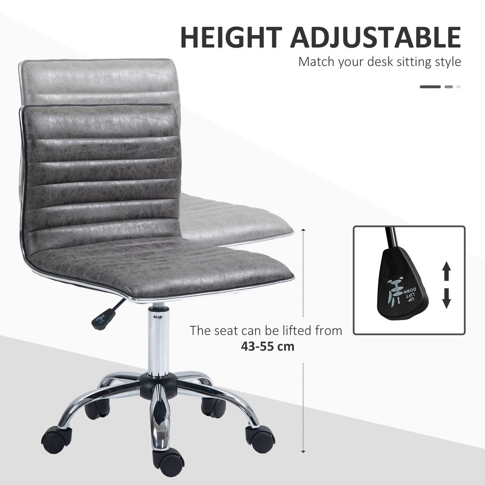 HOMCOM Armless Mid-Back Adjustable Office Chair with 360 Swivel Grey - anydaydirect