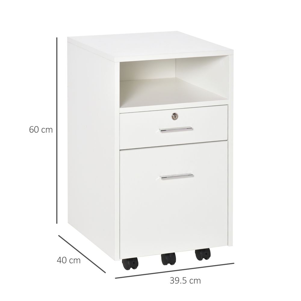 Mobile File Cabinet Lockable Documents Storage w/ 5 Wheels White Vinsetto - anydaydirect