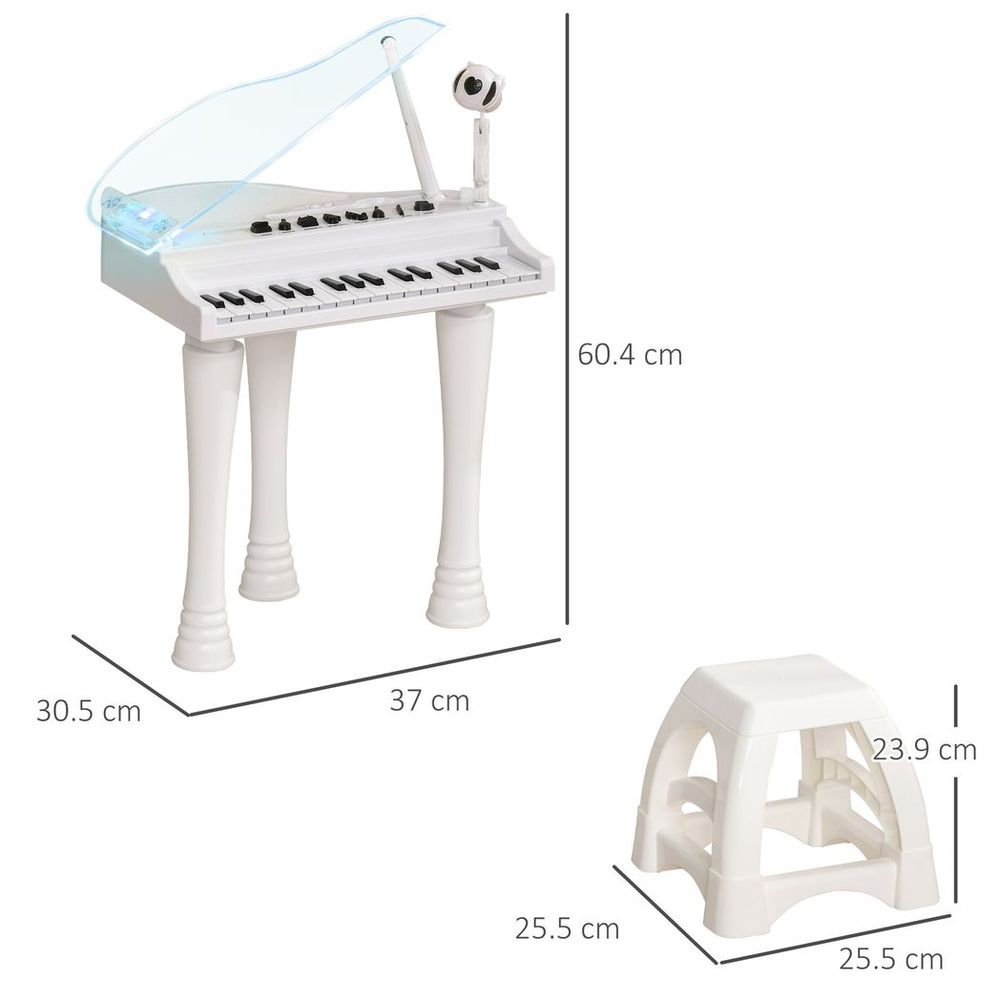 AIYAPLAY 32 Keys Kids Piano Keyboard with Stool, Lights, Microphone, White - anydaydirect