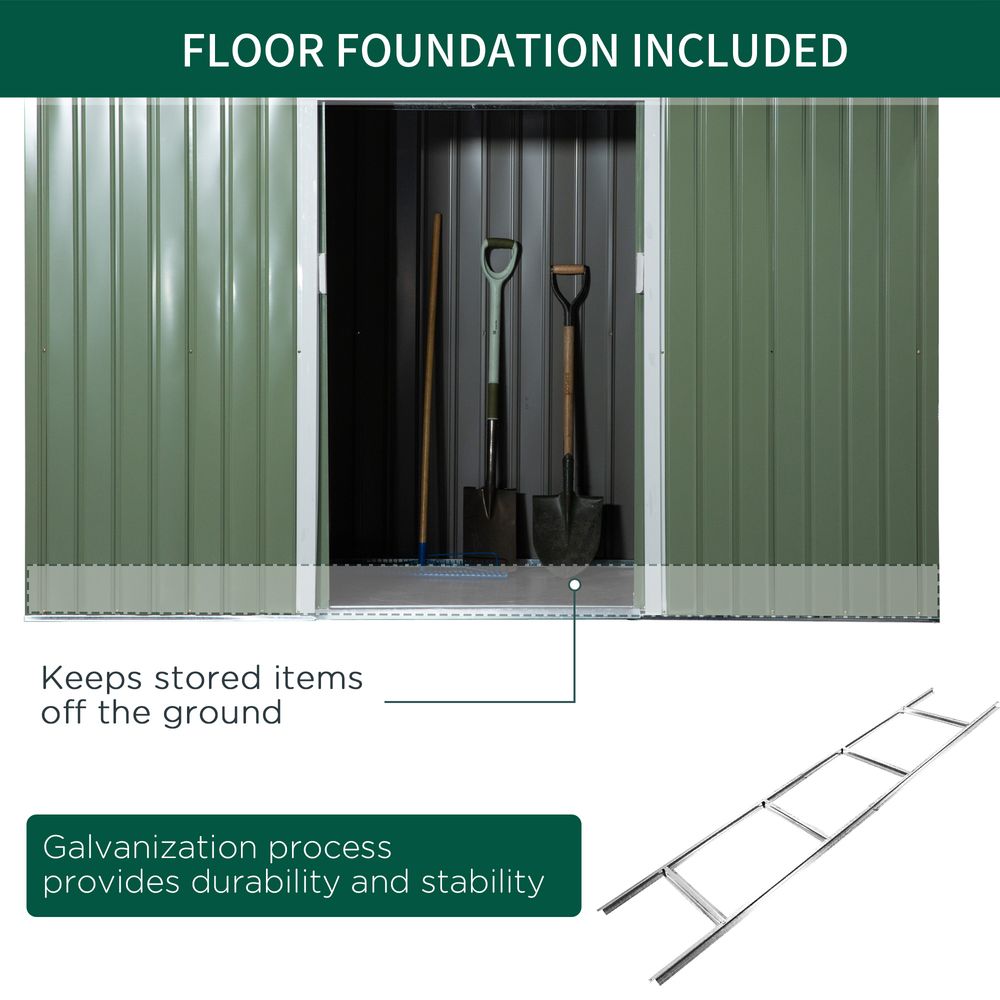 Durable 9x4ft Corrugated Metal Shed with Ventilated Doors - Green - anydaydirect