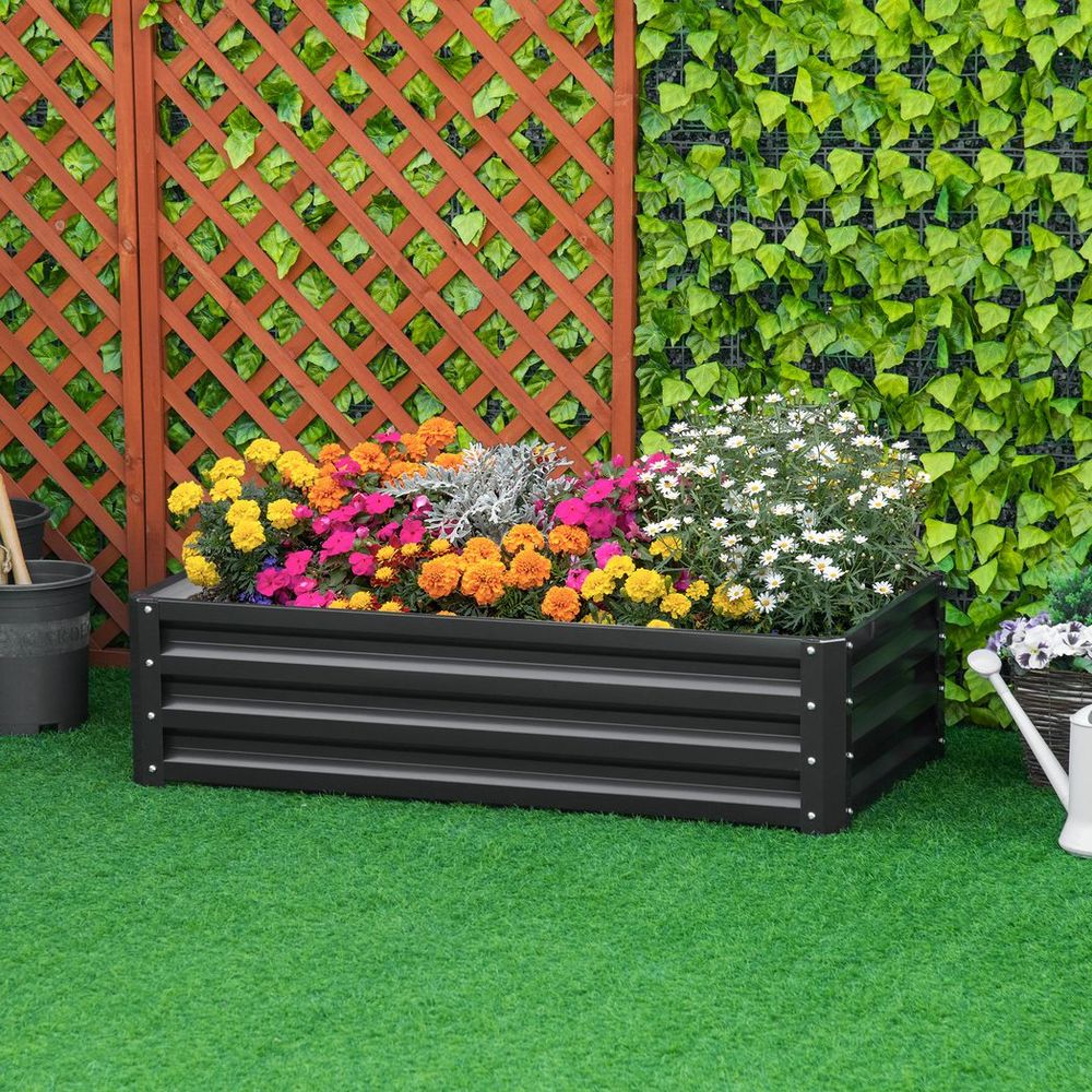 Raised Garden Bed Steel Planter Growing Box for Vegetables Flowers Grey - anydaydirect