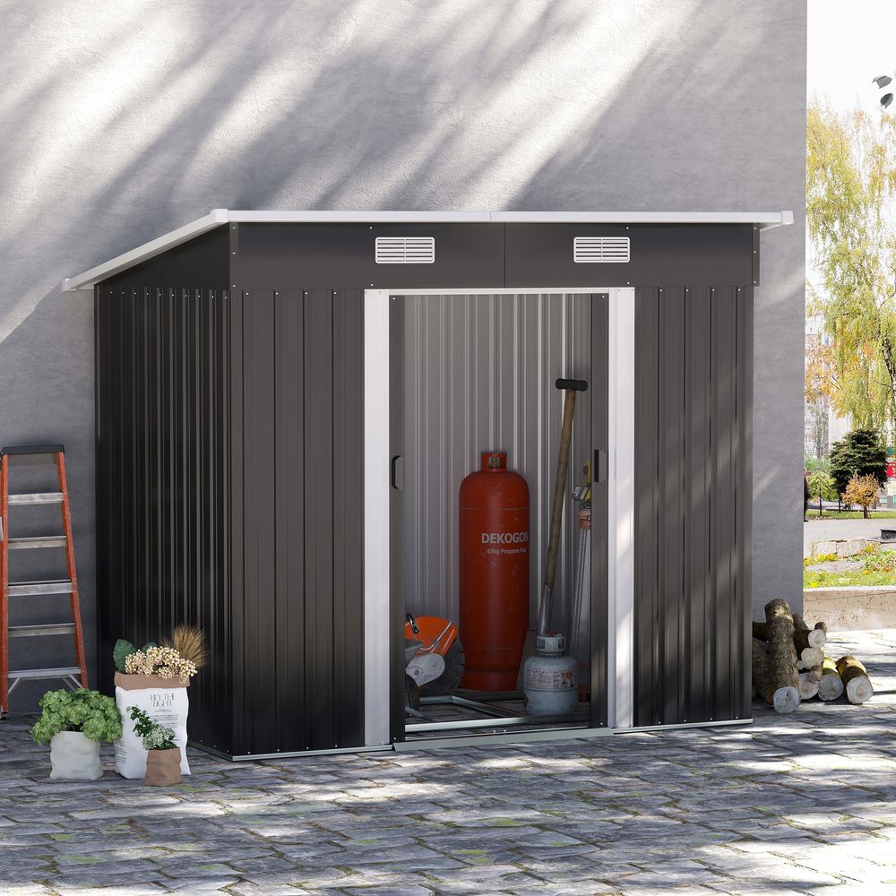 6.8x4.3ft Black Outdoor Tool Storage Shed with Sliding Door - anydaydirect