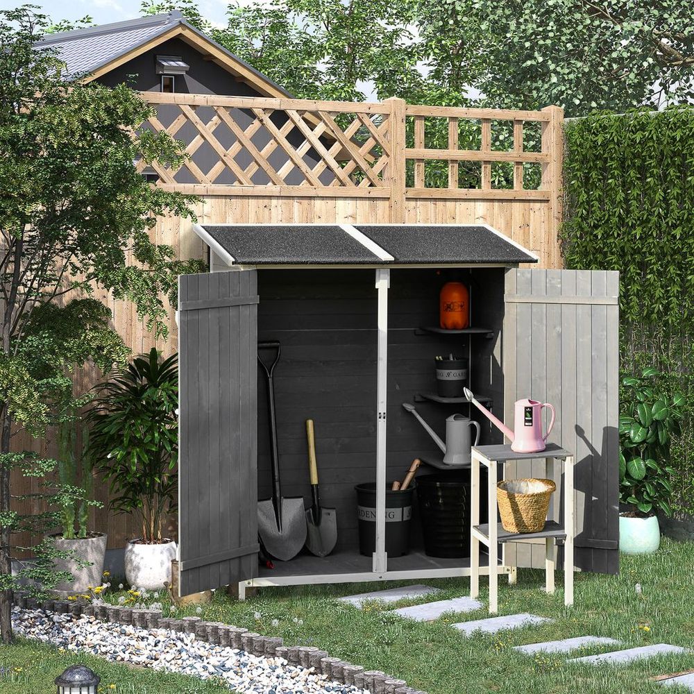 Compact Garden Storage Shed with Removable Table, Dark Grey - anydaydirect