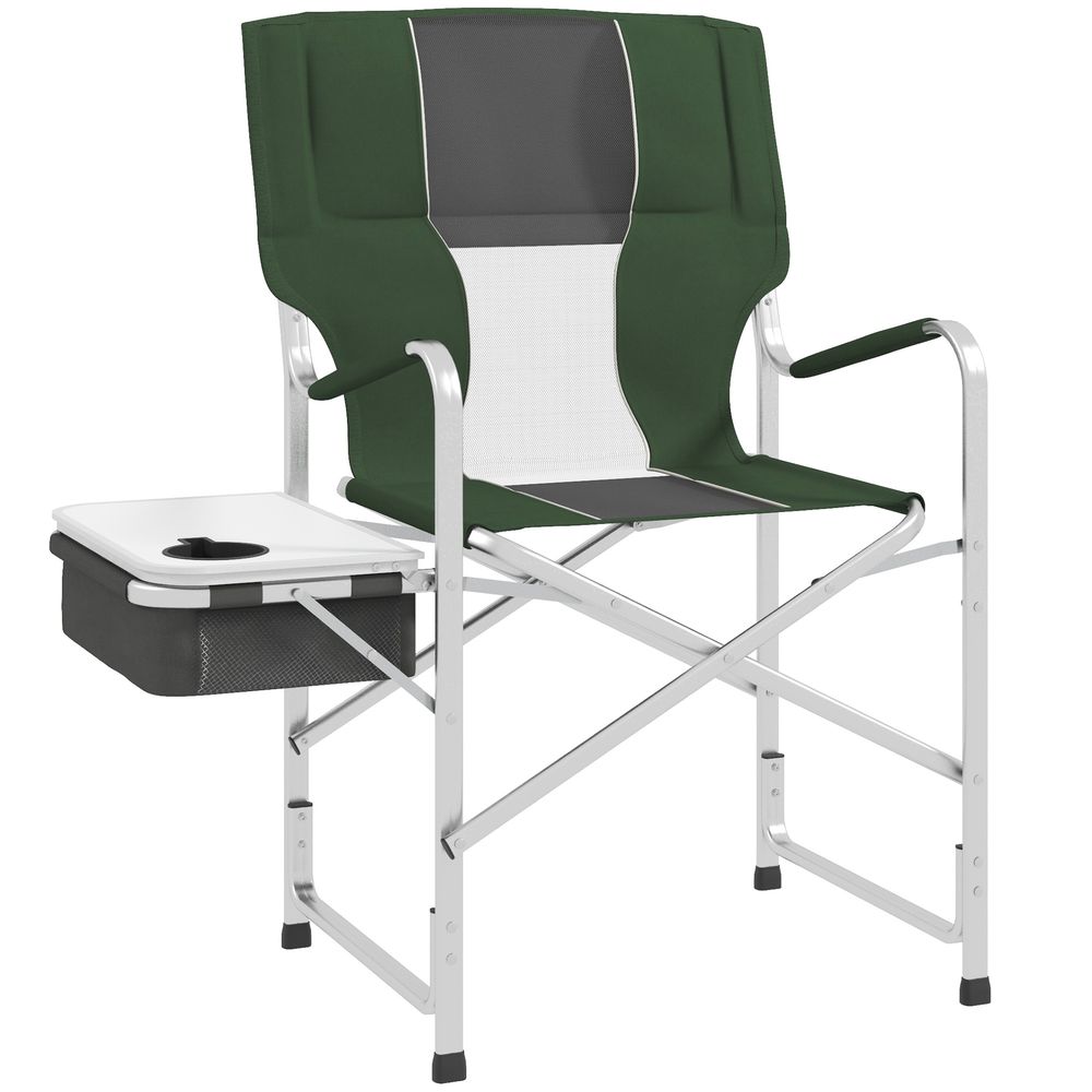 Outsunny Folding Directors Chair Aluminium Camping Chair with Cooler Bag Green - anydaydirect