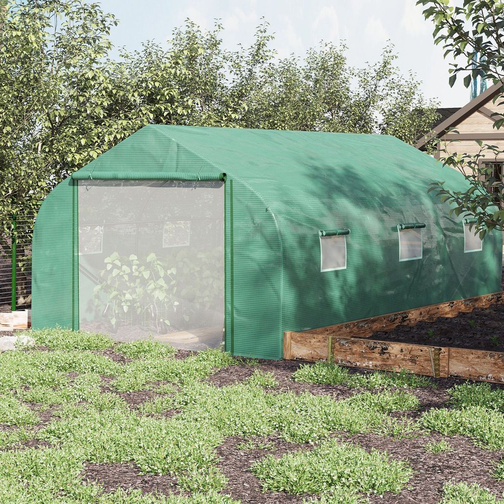 4.47 x 3 x 2m Walk-in Polytunnel Tent,  PE Cover, ZipDoor 6Windows, Green - anydaydirect