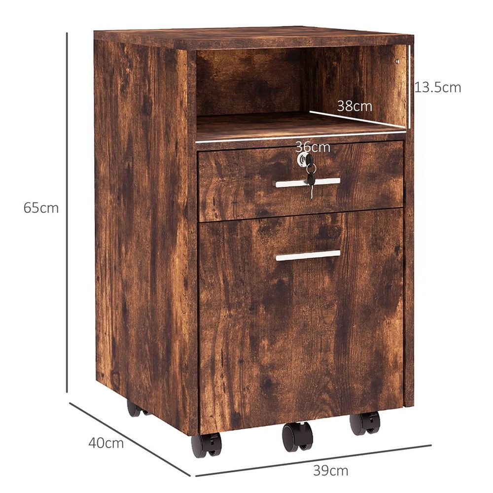 Vinsetto Mobile File Cabinet Lockable Documents Storage w/ 5 Wheels Rustic Brown - anydaydirect