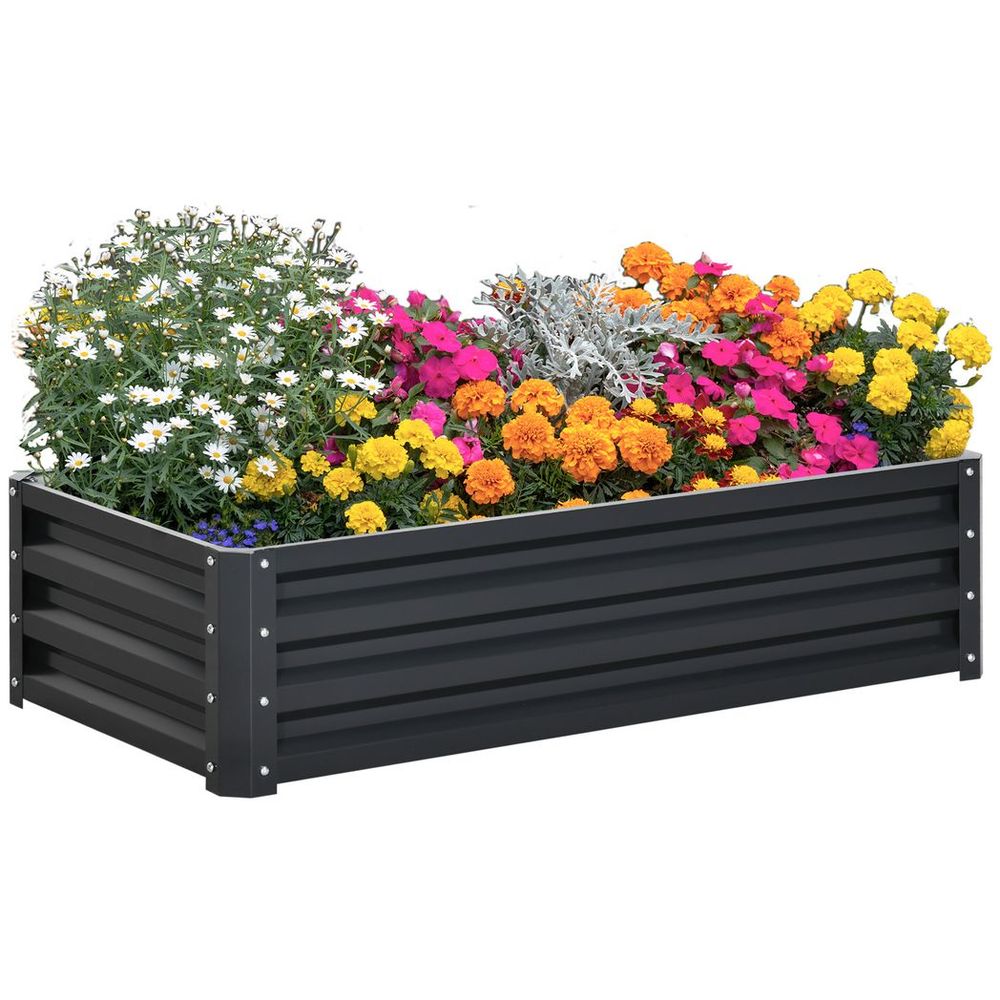 Raised Garden Bed Steel Planter Growing Box for Vegetables Flowers Grey - anydaydirect