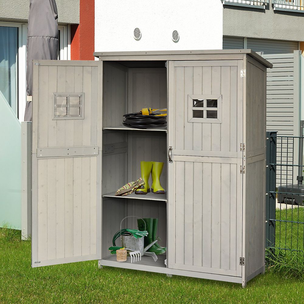 Wooden Garden Shed with Double Door and Shelves - Pine Wood - anydaydirect