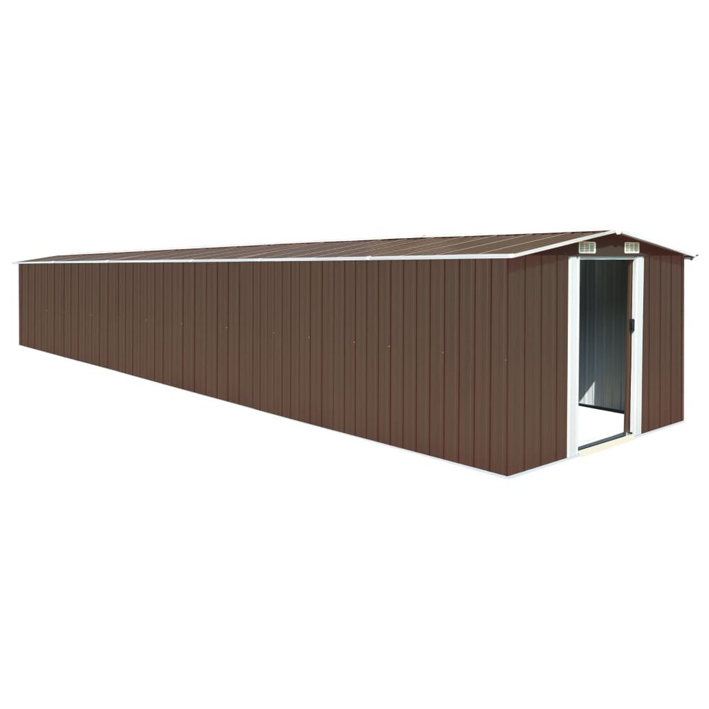 Durable Galvanised Steel Garden Shed in Brown - 257x779x181 cm - anydaydirect