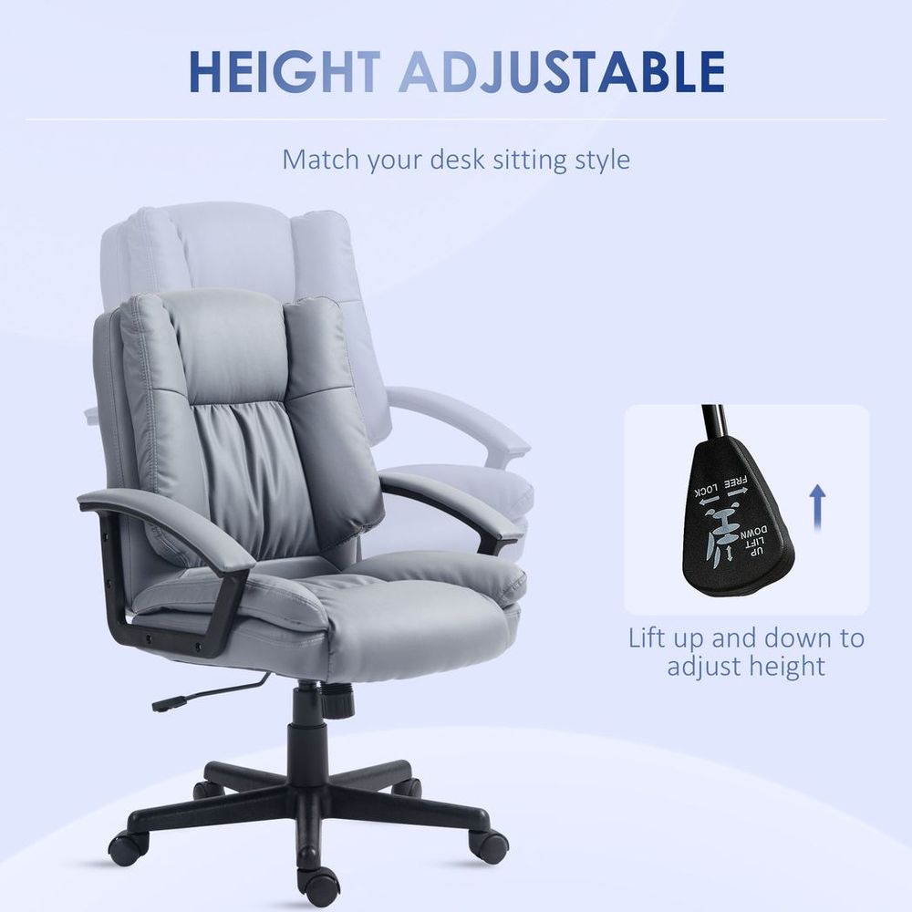 HOMCOM Faux Leather Home Office Chair Mid Back Desk Chair with Arms Light Grey - anydaydirect