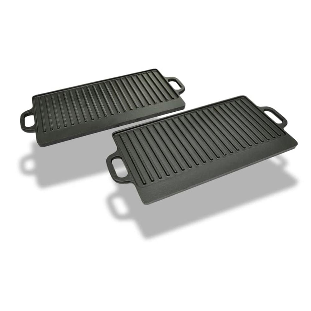 Grill Platter 2 pcs Cast Iron Reversible 38x23 cm - anydaydirect