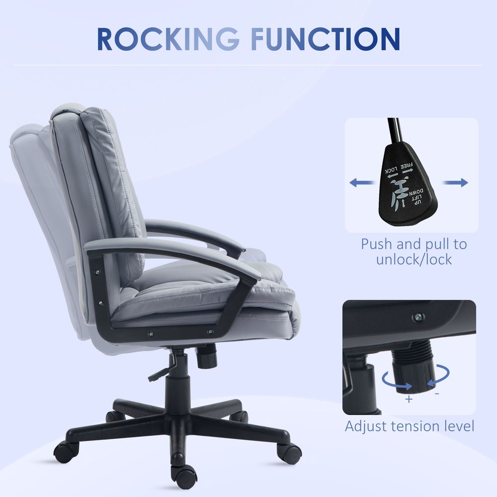 HOMCOM Faux Leather Home Office Chair Mid Back Desk Chair with Arms Light Grey - anydaydirect