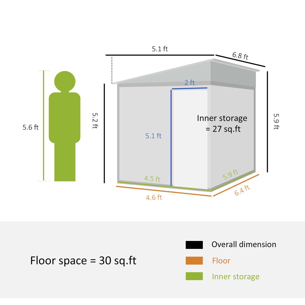 Outsunny 5x7FT Lean-to Metal Garden Shed with Foundation - anydaydirect