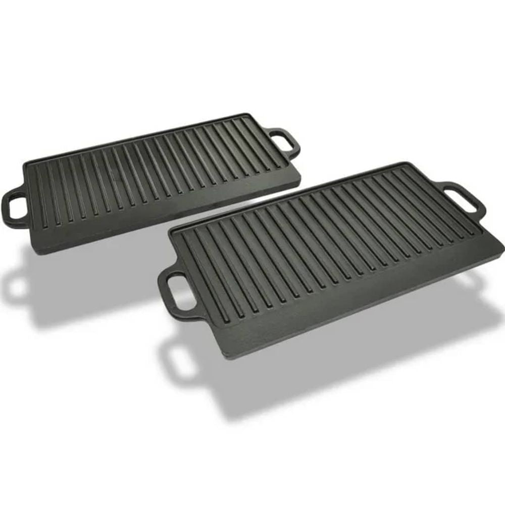 Grill Platter 2 pcs Cast Iron Reversible 38x23 cm - anydaydirect