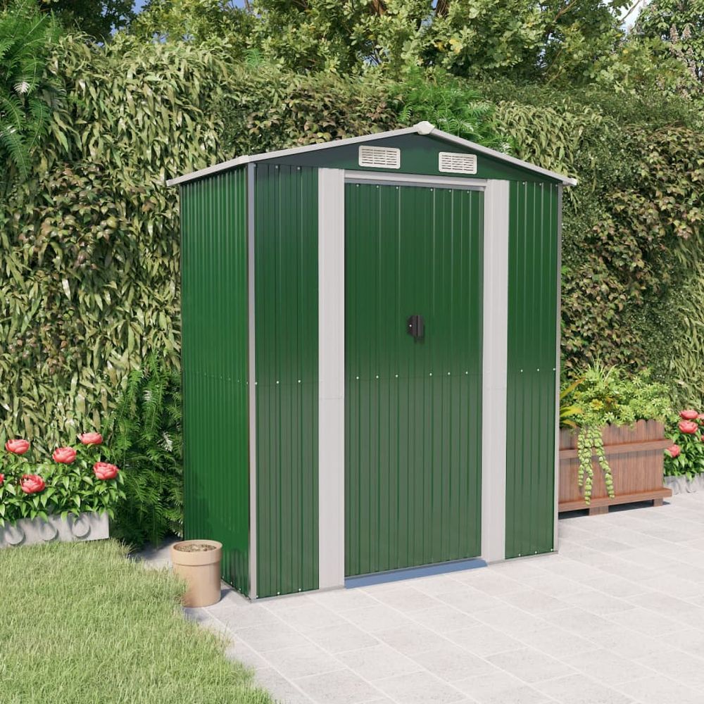 Durable Galvanized Steel Garden Shed 192x108x223 cm Green - anydaydirect