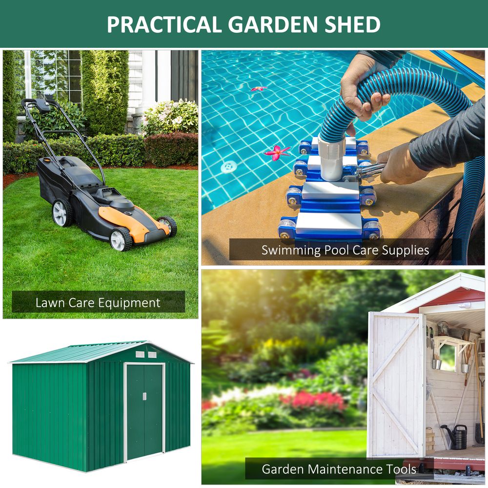 Durable 9x6 ft Metal Garden Shed with Sliding Doors - Green - anydaydirect