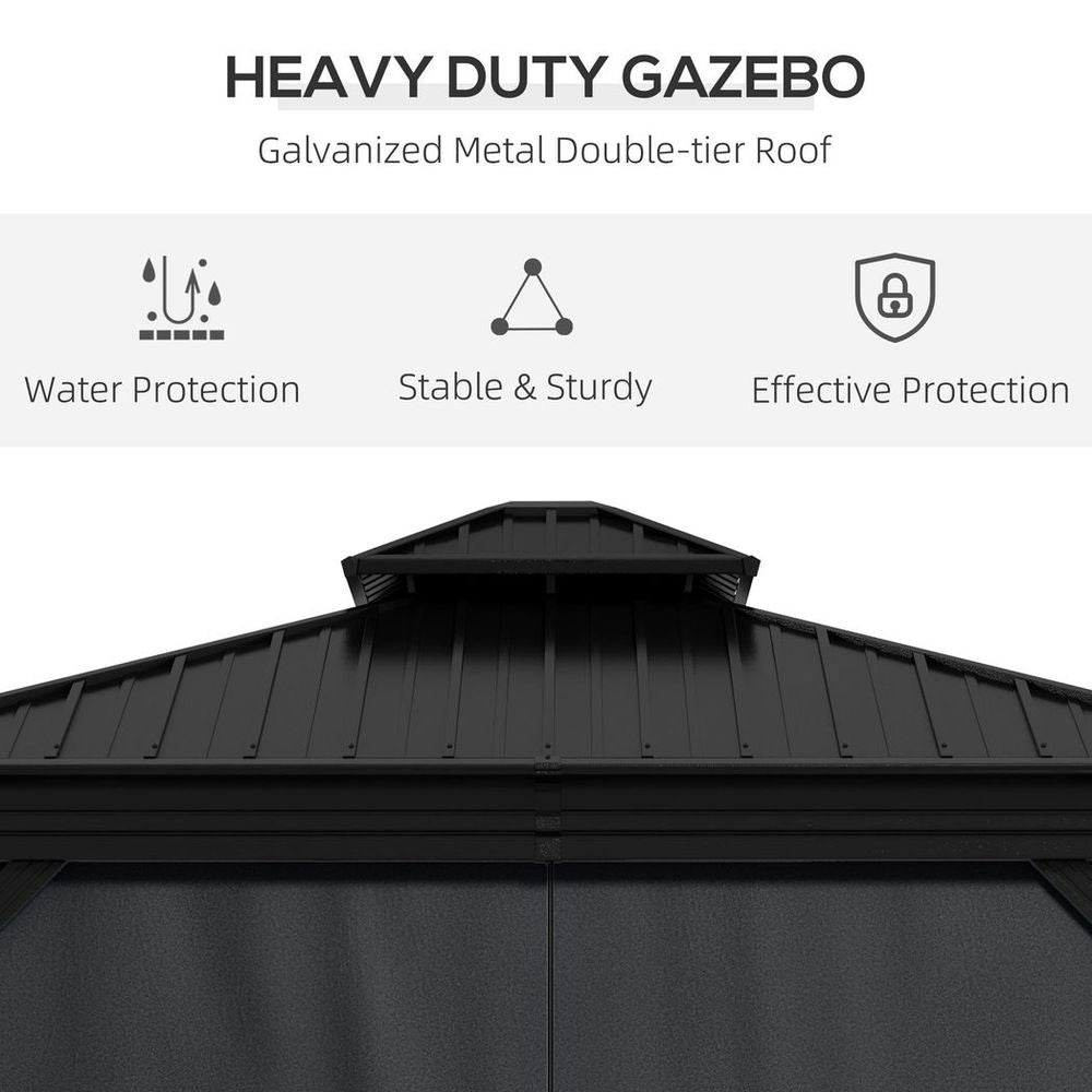 Outsunny 3 x 3.7m Aluminium Outdoor Hardtop Gazebo Canopy 2-Tier Roof Dark Grey - anydaydirect