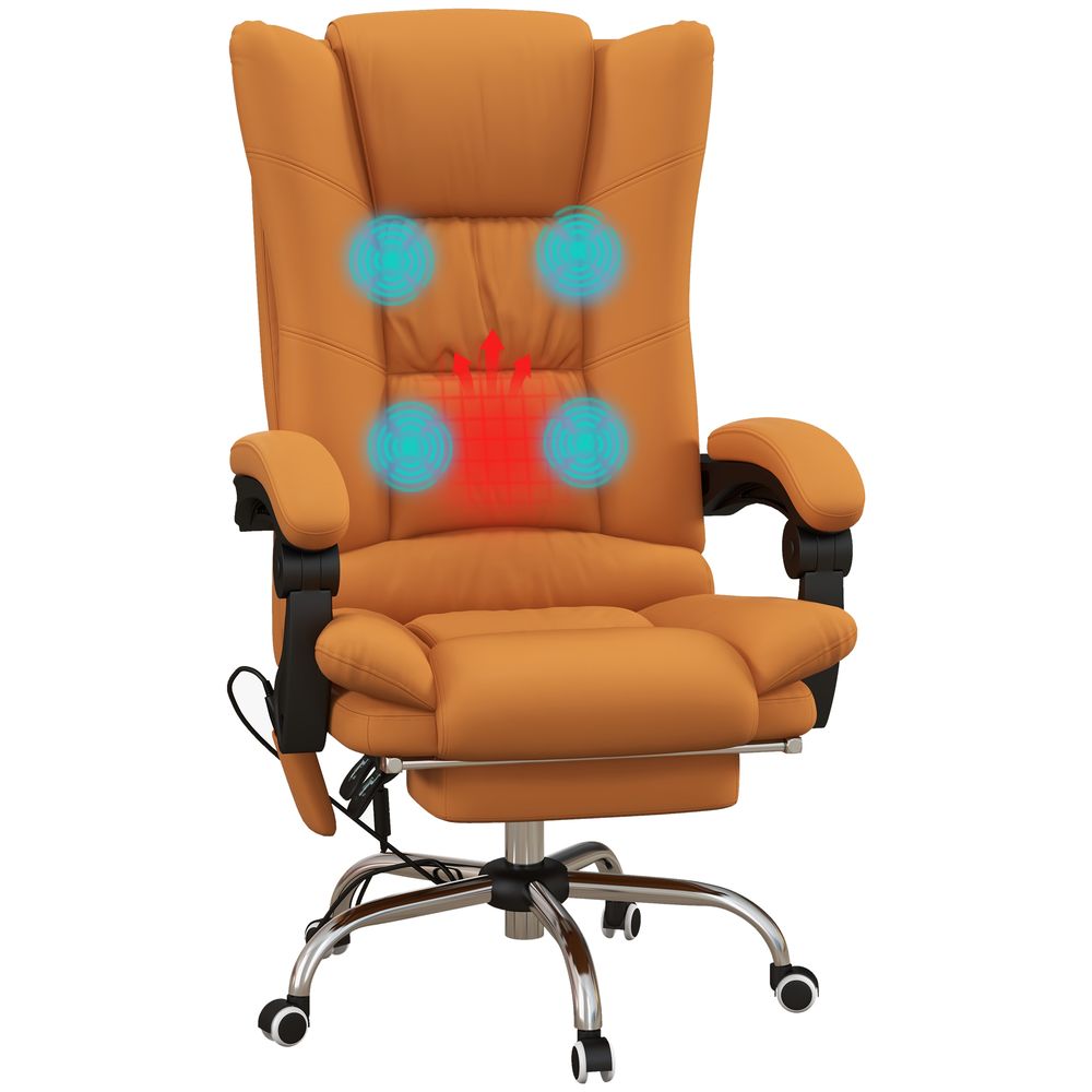 Vinsetto PU Leather Vibration Massage Office Chair with Heat, Footrest, Brown - anydaydirect