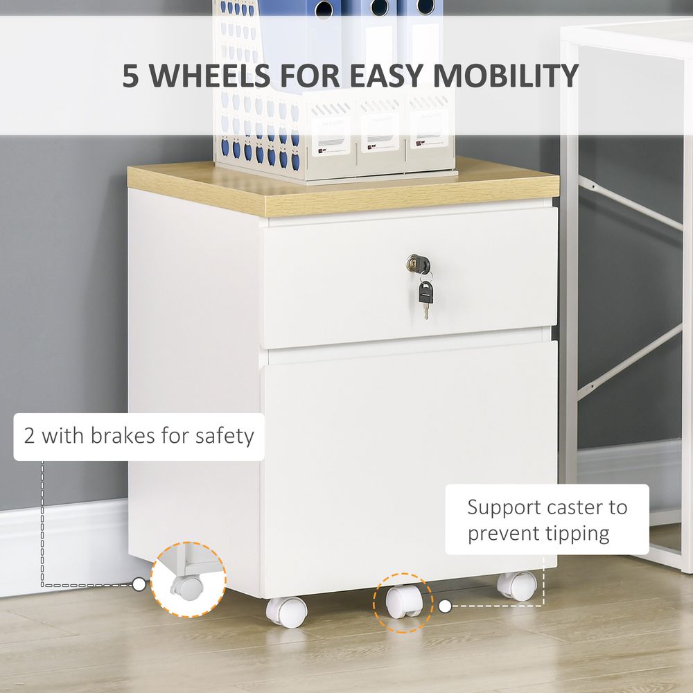 Mobile Filing Cabinet Lockable File Cabinet A4 Size  2 Drawers White Vinsetto - anydaydirect