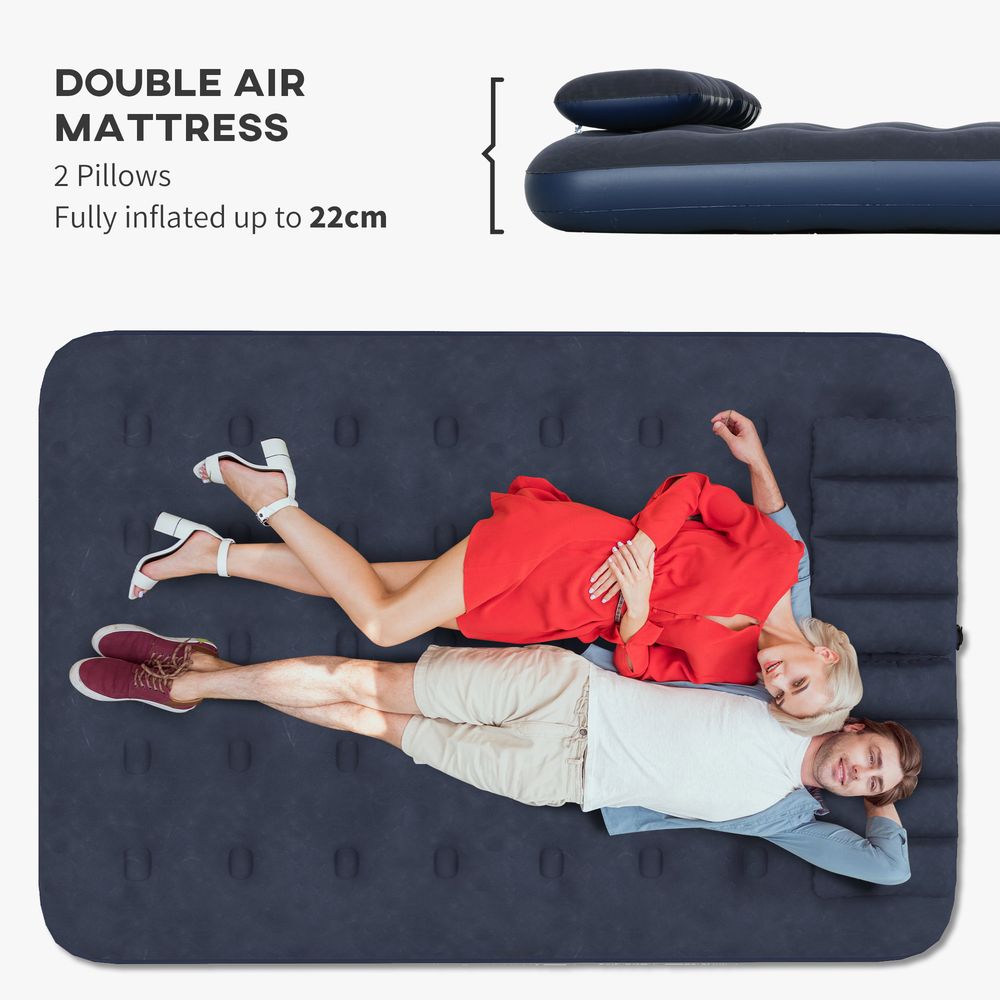 Outsunny Inflatable Mattress with 2 Pillows and Pump, Blue, 191 x 137 x 22cm - anydaydirect