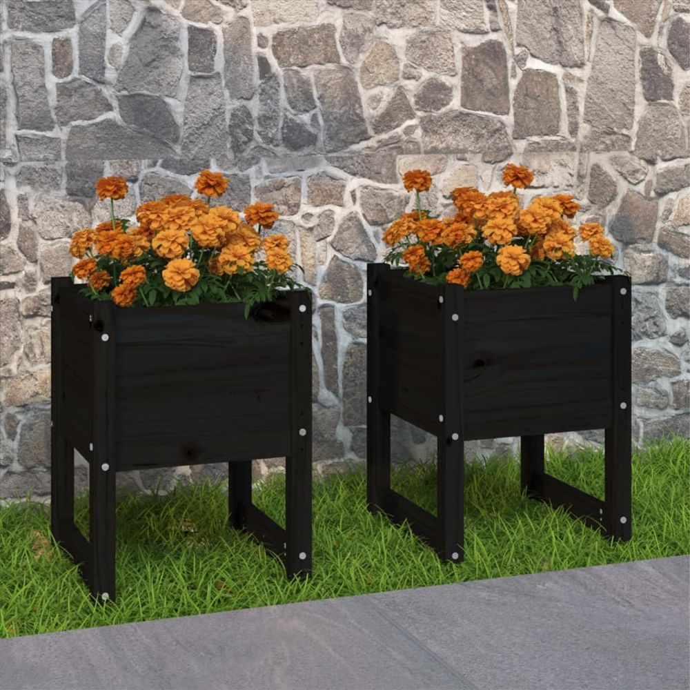 vidaXL Planters 2 pcs White 40x40x81 cm Solid Wood Pine - anydaydirect