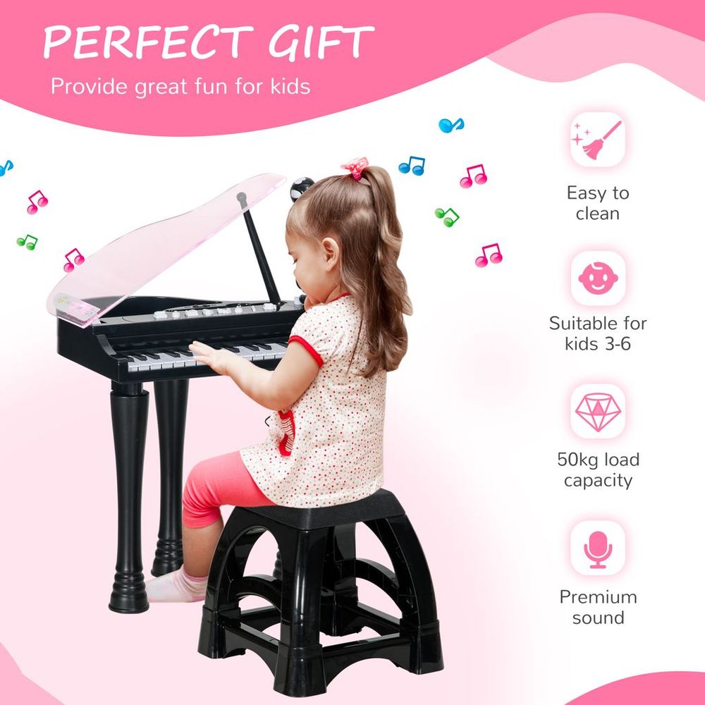 AIYAPLAY 32 Keys Kids Piano Keyboard with Stool, Lights, Microphone, Black - anydaydirect