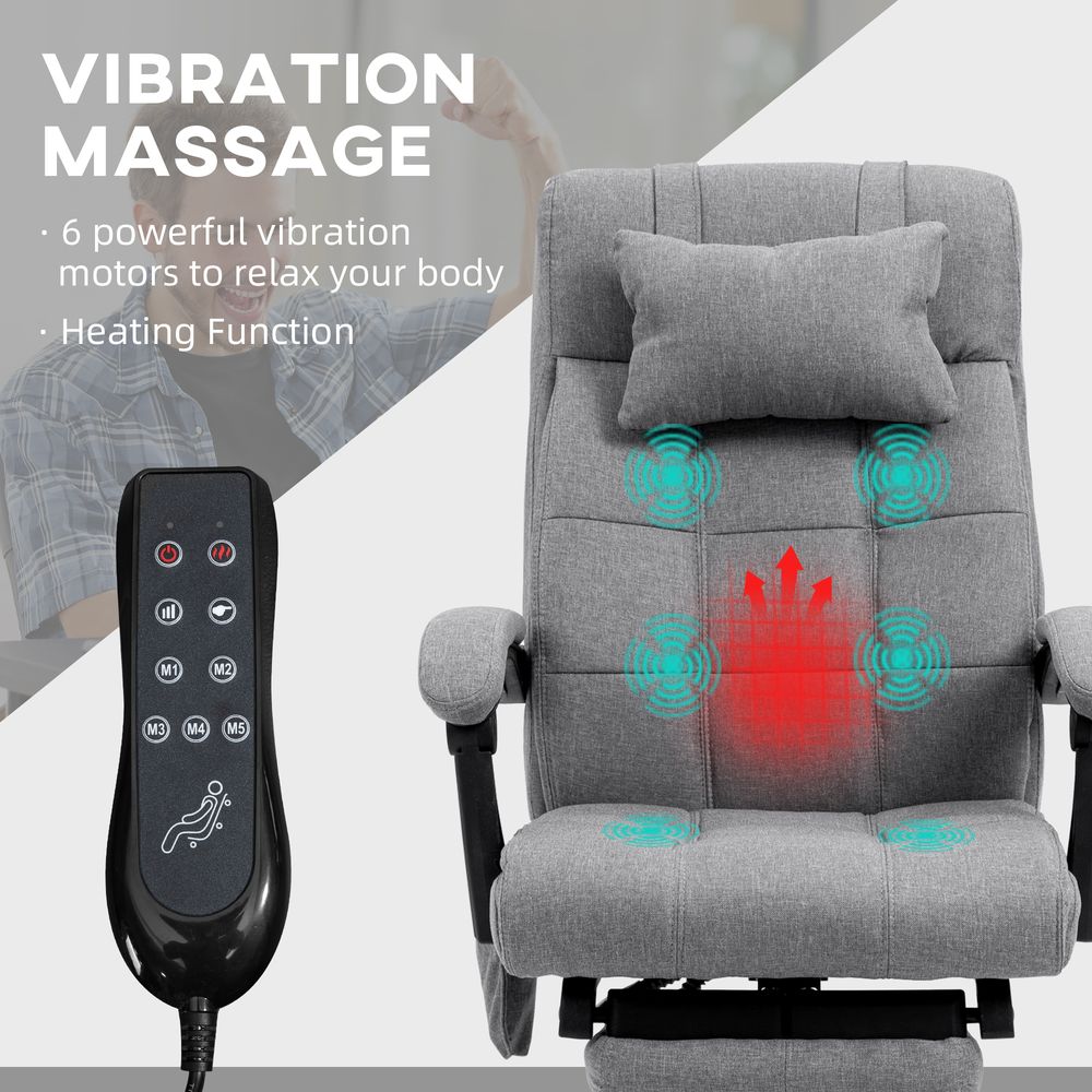 Vinsetto Fabric Vibration Massage Office Chair with Heat, Head Pillow, Grey - anydaydirect