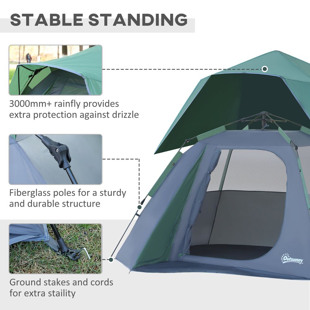 Family Pop-Up Camping Tent W/ Removable Waterproof Rainfly Outsunny - anydaydirect