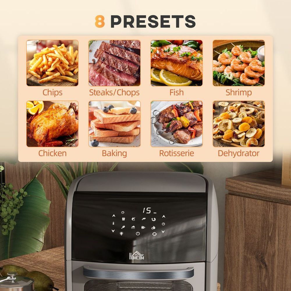 HOMCOM 12L Air Fryer Oven with 8 Preset Modes Rapid Air Circulation 1800W Grey - anydaydirect