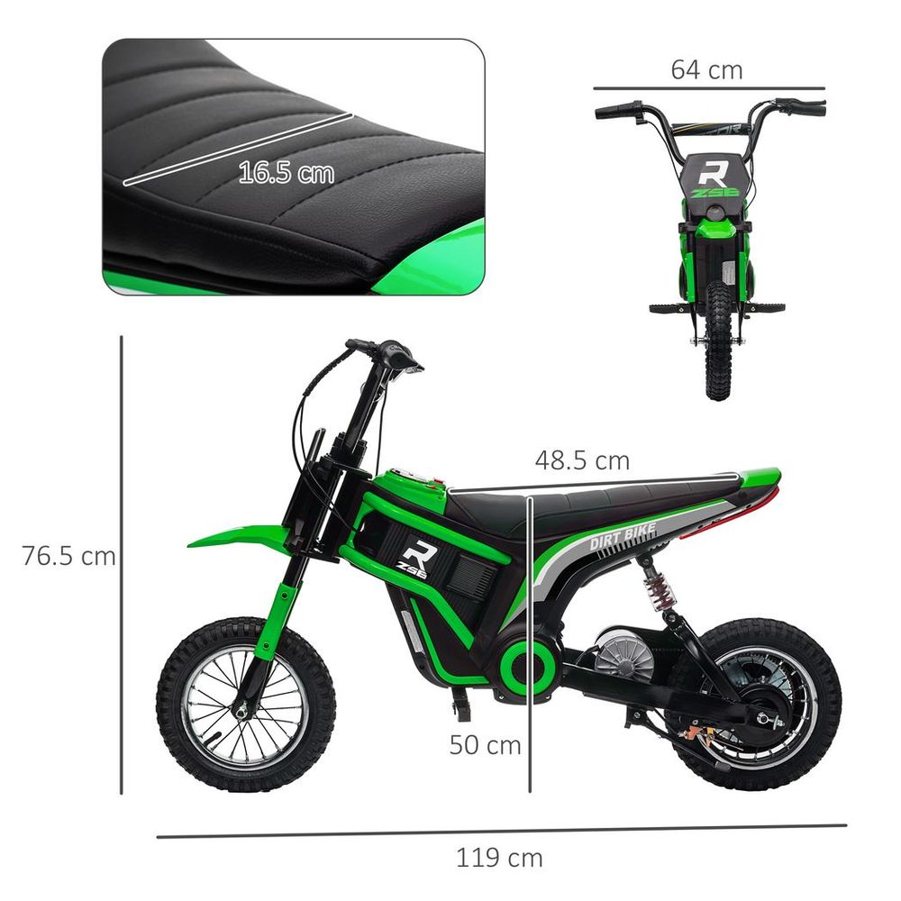 HOMCOM 24V Kids Electric Motorbike with Twist Grip Throttle, Music, Horn - Green - anydaydirect