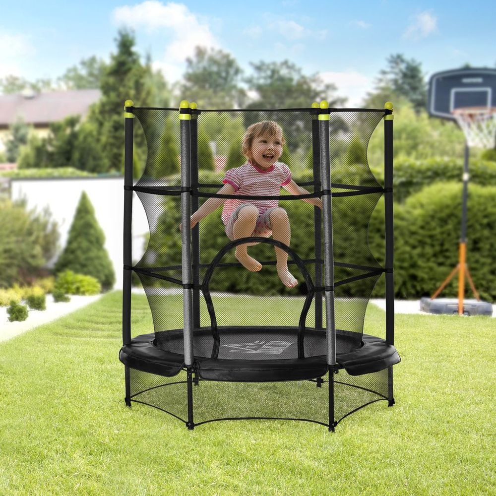 HOMCOM 5.2FT Kids Trampoline with Safety Enclosure, Indoor Outdoor - Black - anydaydirect