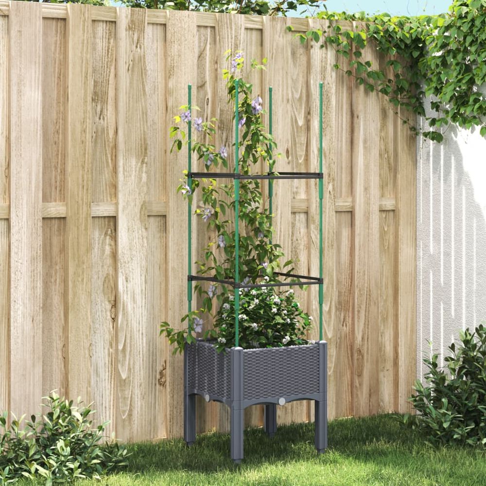 vidaXL Garden Planter with Trellis Grey 40x40x142.5 cm PP - anydaydirect