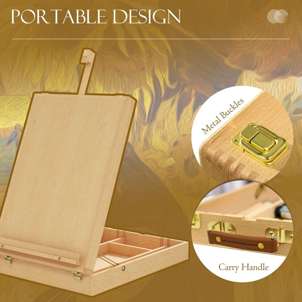 Vinsetto Wooden Table Easel Box Hold Canvas up to 61cm Adjustable Sketch Board - anydaydirect