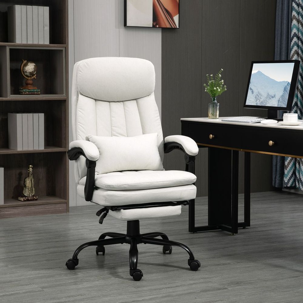 Vinsetto Microfibre Vibration Massage Office Chair with Heat, Pillow, White - anydaydirect