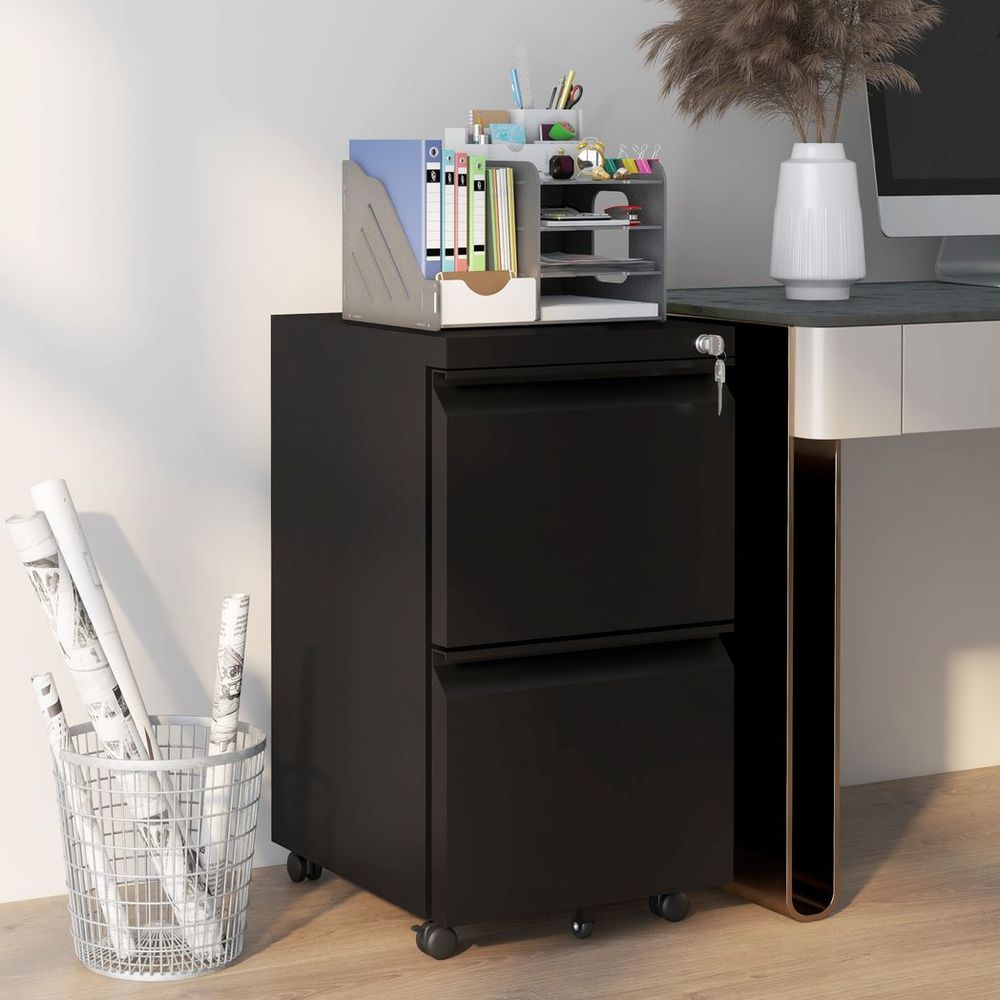 Vinsetto Steel File Cabinet with Lock Hanging Bar for Letter A4 Legal Size Black - anydaydirect