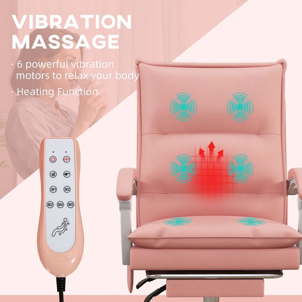 Vinsetto Faux Leather Vibration Massage Office Chair with Heat, Footrest, Pink - anydaydirect