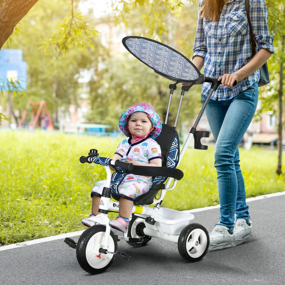 HOMCOM 6 in 1 Kids Tricycle w/ Removable Handle for 1.5 year, Blue - anydaydirect